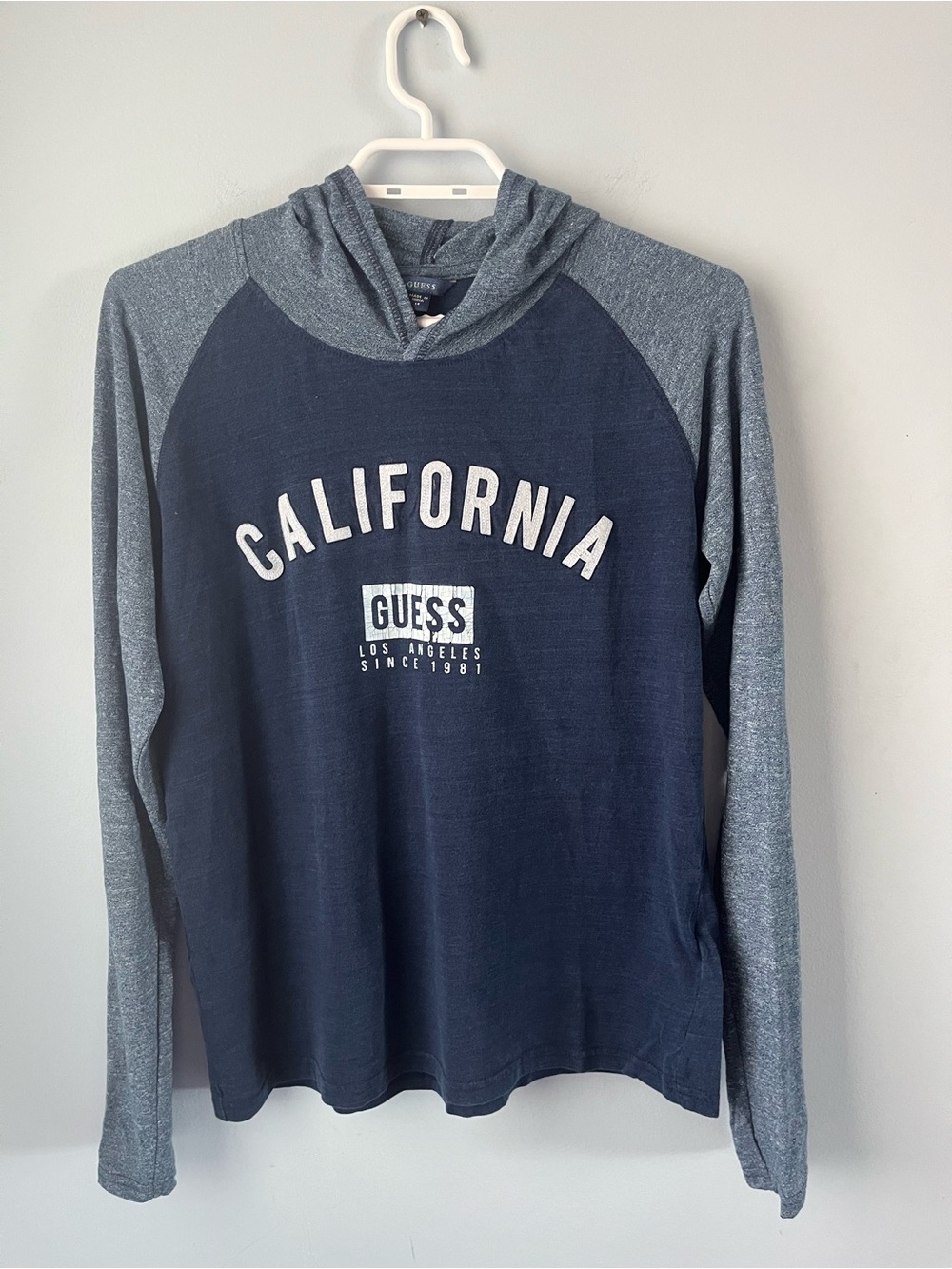 Guess Boys Navy & Slate Blue California Hooded Shirt Size 14